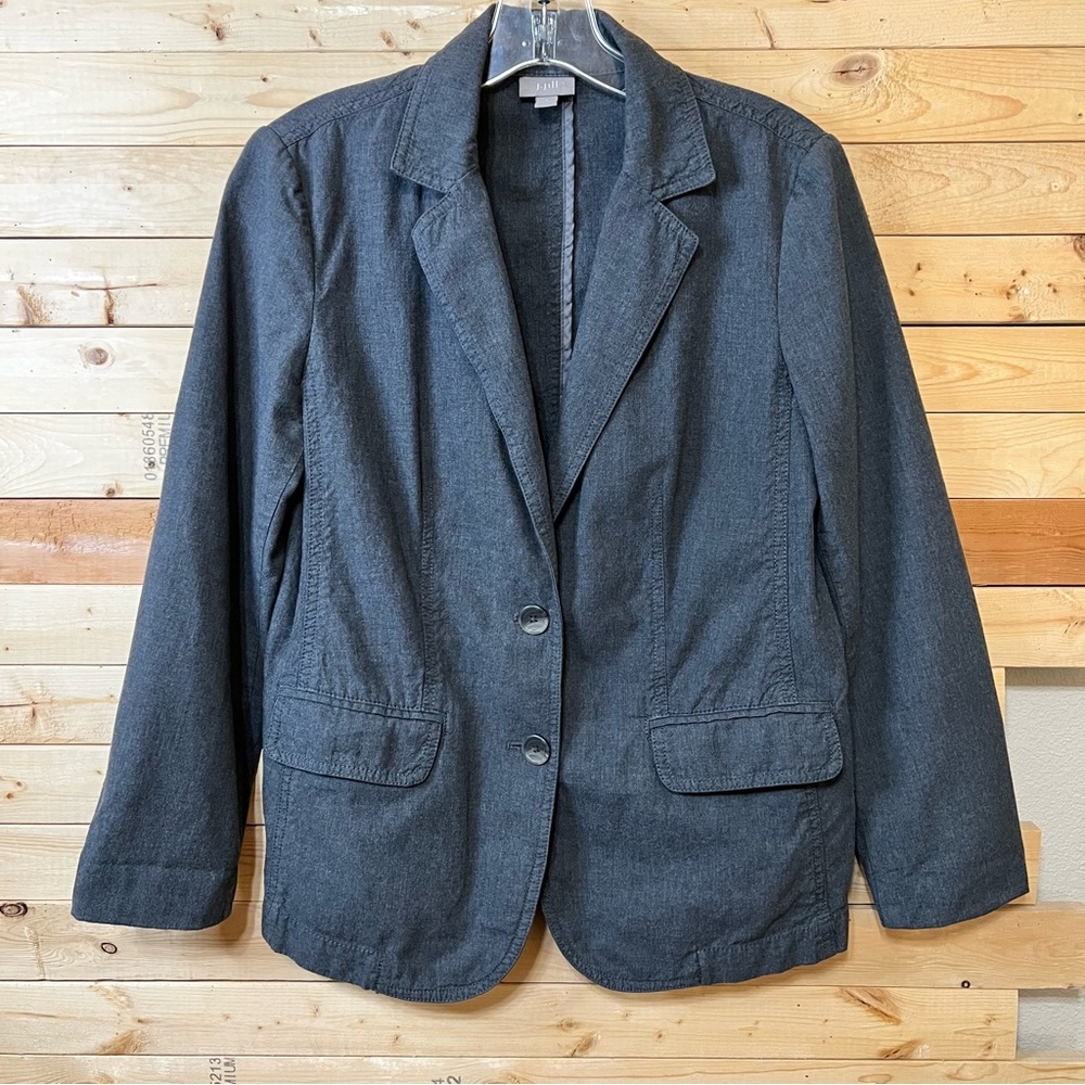 J. Jill Gray 100% Cotton two Button Relaxed Women Blazer Jacket Petite size S